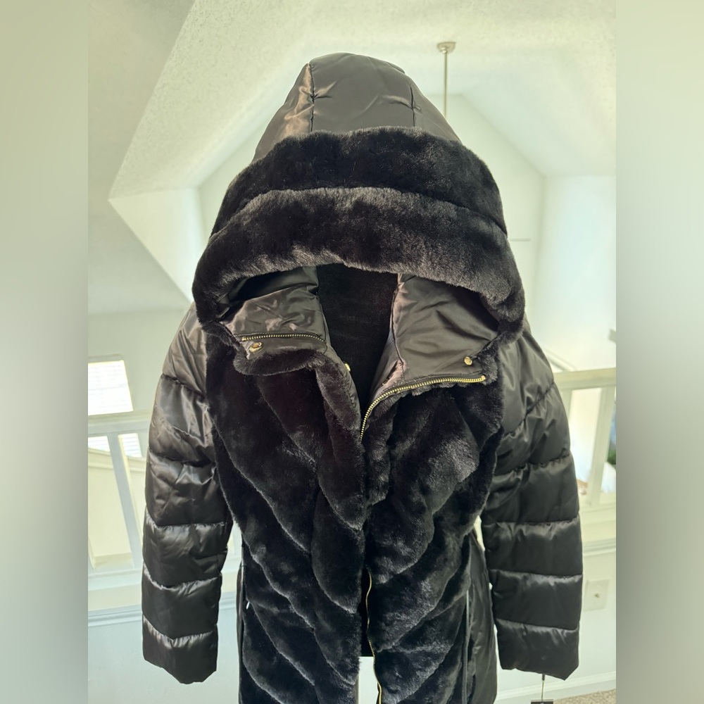 Karl Lagerfeld faux fur belter tassel puffer